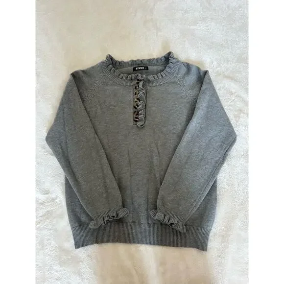 BTFBM Women’s Gray Knit Pullover Ruffle Button Sweater Size S - Picture 4 of 9